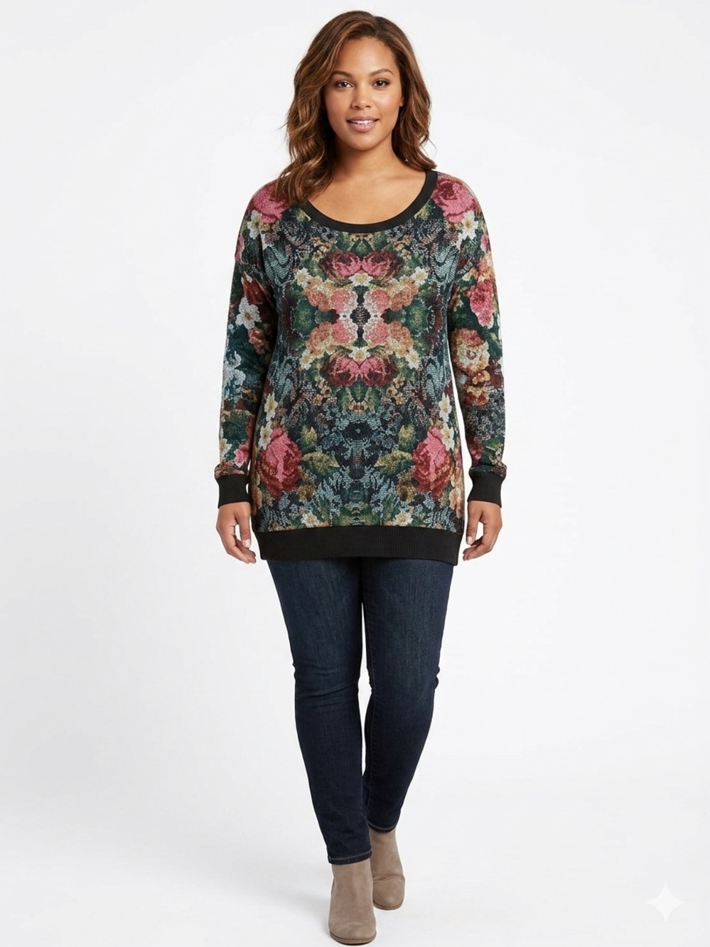 Xhilaration NWOT Floral Mosaic Long Sleeve Sweater - Multicolor Stretchy Cottony